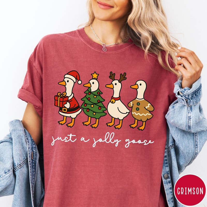 Funny Christmas Goose Comfort Colors TShirt Just A Jolly Goose Shirt Christmas Tee 3