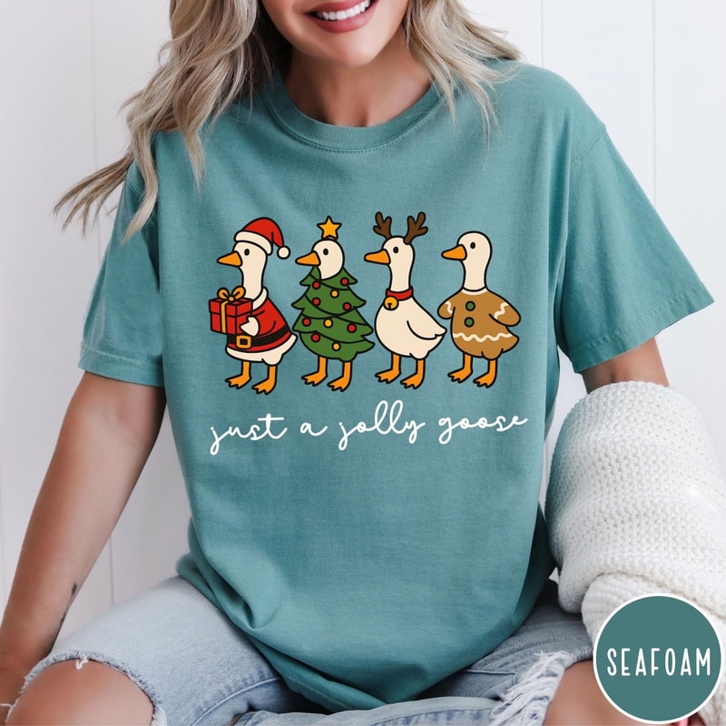 Funny Christmas Goose Comfort Colors TShirt Just A Jolly Goose Shirt Christmas Tee 4