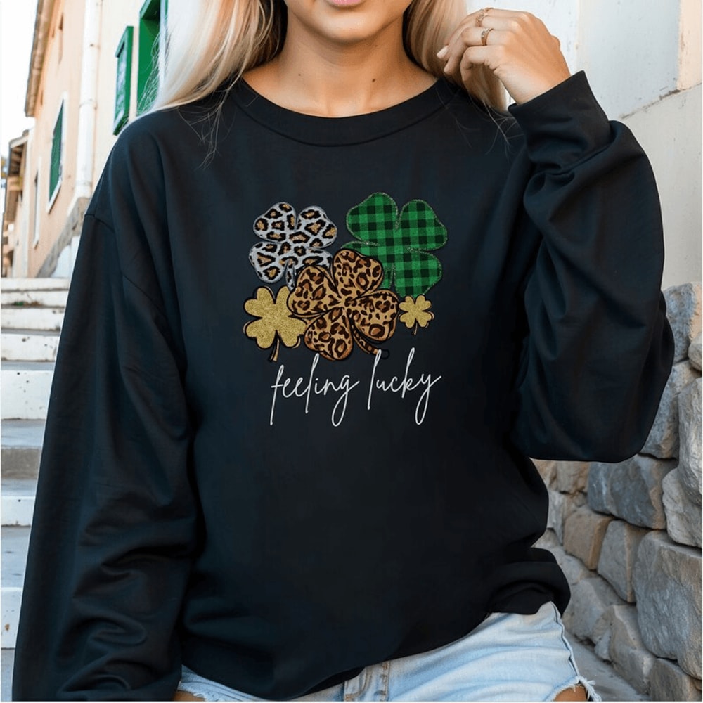 St Patricks Day Sweatshirt For Women Lucky Shamrock Irish Crewneck Pullover 4