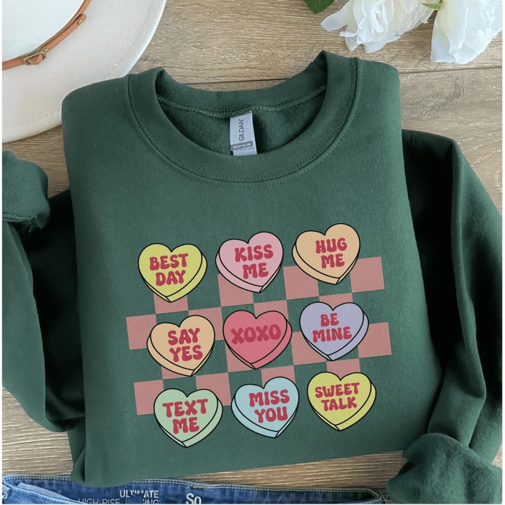 Valentines Day Sweatshirt For Women Positive Affirmation Retro Conversation Hearts Pullover 3