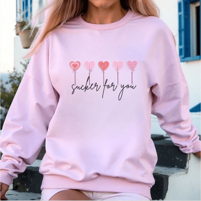 Valentines Day Sweatshirt For Women Heart Sucker Candy Heart Positive Affirmation Crewneck 1