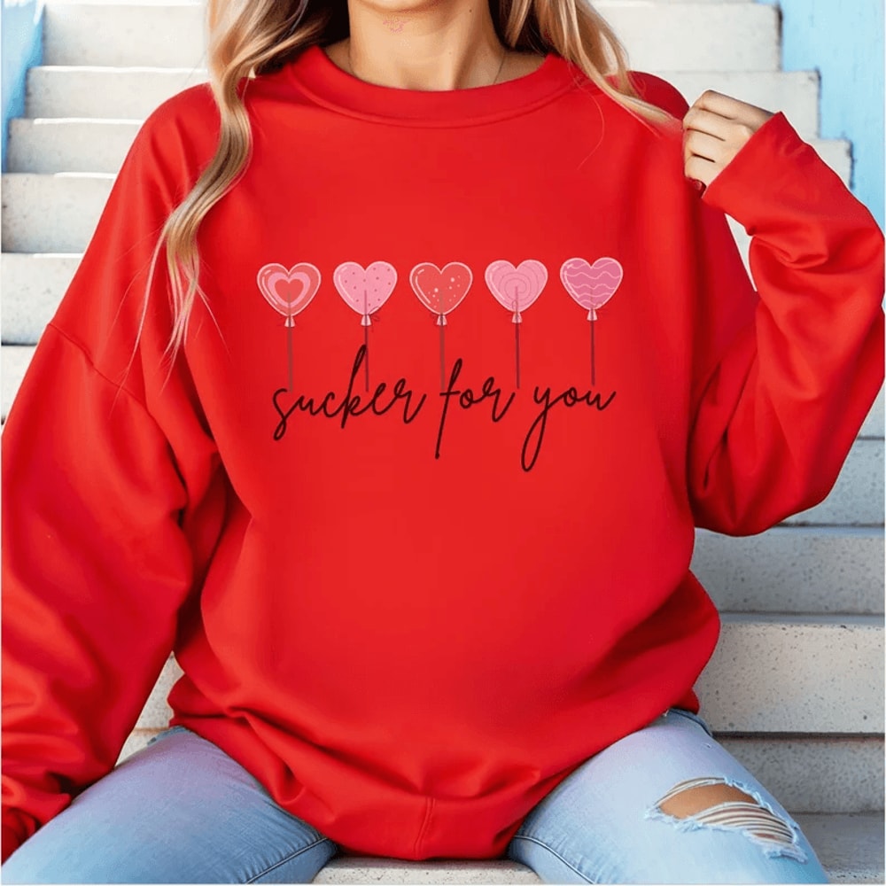 Valentines Day Sweatshirt For Women Heart Sucker Candy Heart Positive Affirmation Crewneck 2