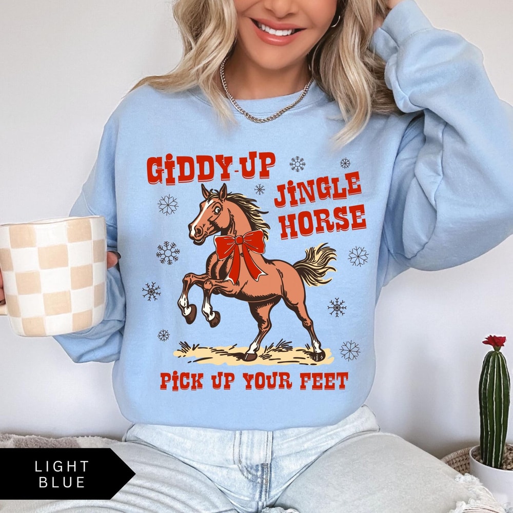 Retro Western Christmas Sweatshirt Giddy Up Jingle Horse Vintage Shirt 0