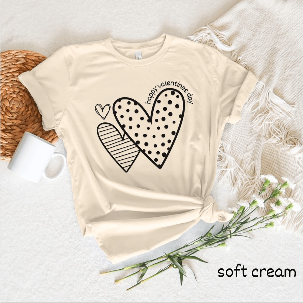 Valentines Day Love Tee For Women Doodle Heart Graphic Shirt Cute Casual Valentine Top 2