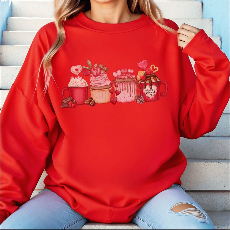 Valentines Coffee Sweatshirt For Women Love Heart Crewneck Cute Cozy Valentine Pullover 3