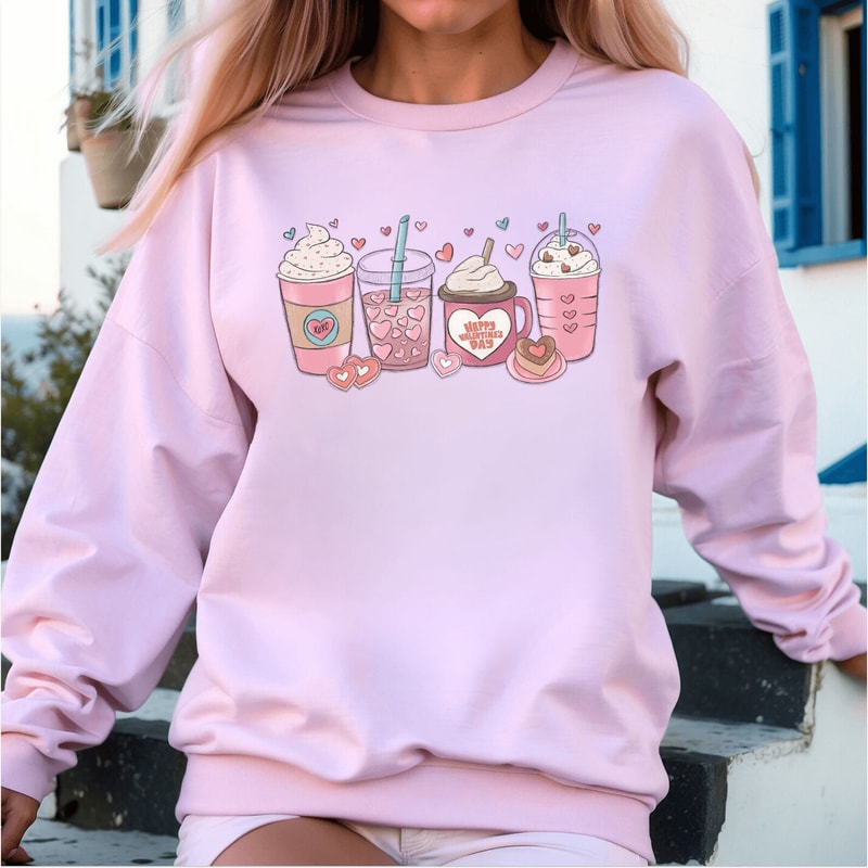 Valentines Coffee Sweatshirt For Women Love Heart Crewneck Cute Casual Valentine Pullover 1