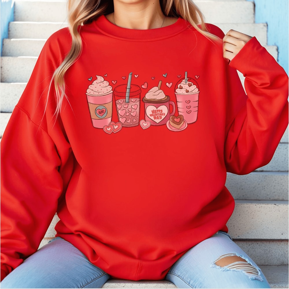 Valentines Coffee Sweatshirt For Women Love Heart Crewneck Cute Casual Valentine Pullover 2