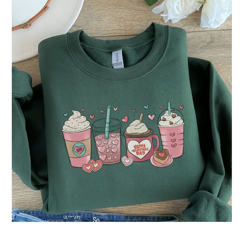 Valentines Coffee Sweatshirt For Women Love Heart Crewneck Cute Casual Valentine Pullover 3