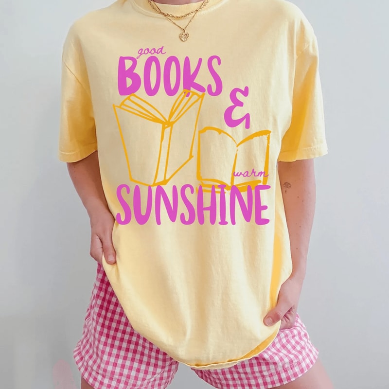 Comfort Colors Bookish Shirt For Women Good Books And Sunshine Reading Tee Summer Book Lover Top 1