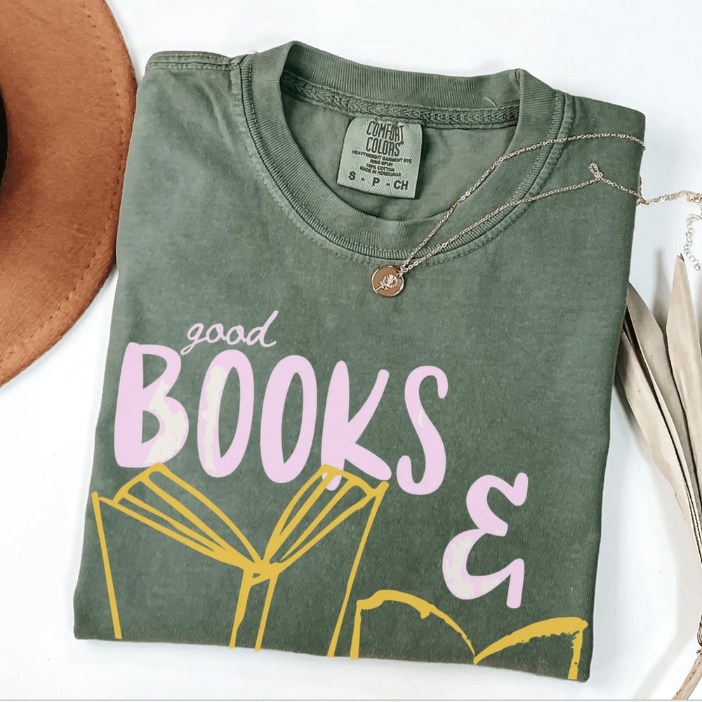 Comfort Colors Bookish Shirt For Women Good Books And Sunshine Reading Tee Summer Book Lover Top 4