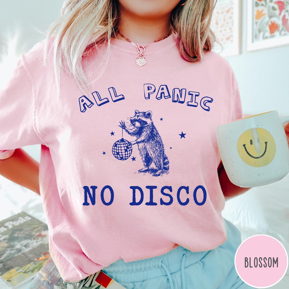 All Panic No Disco Colors TShirt Vintage Raccoon Tshirt Funny Mental Health Shirt Retro Graphic Tee 3