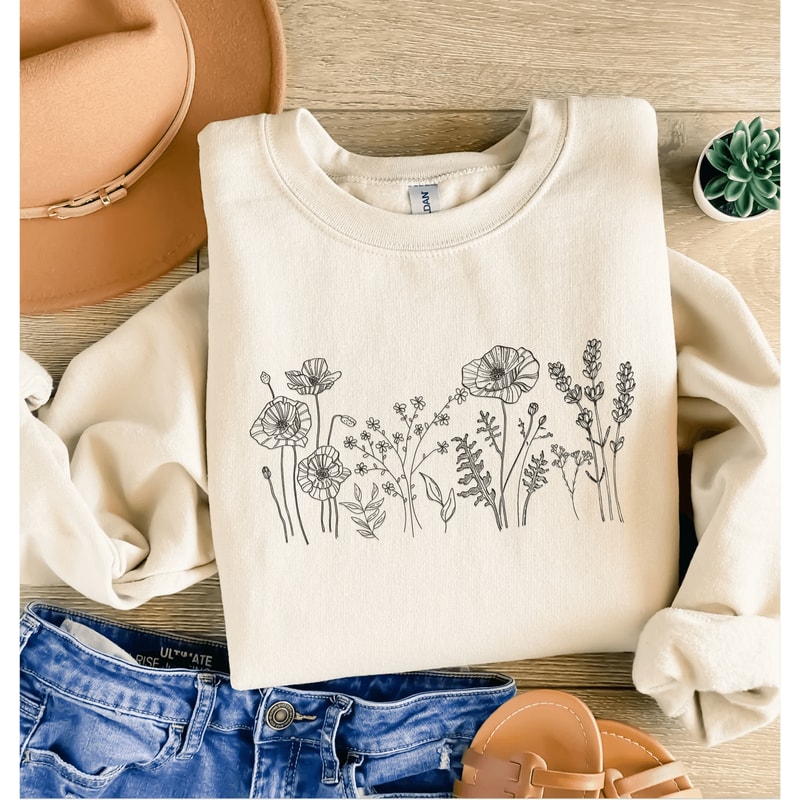 Wildflower Botanical Sweatshirt For Women Nature Lover Plant Crewneck Floral Gift Pullover 1