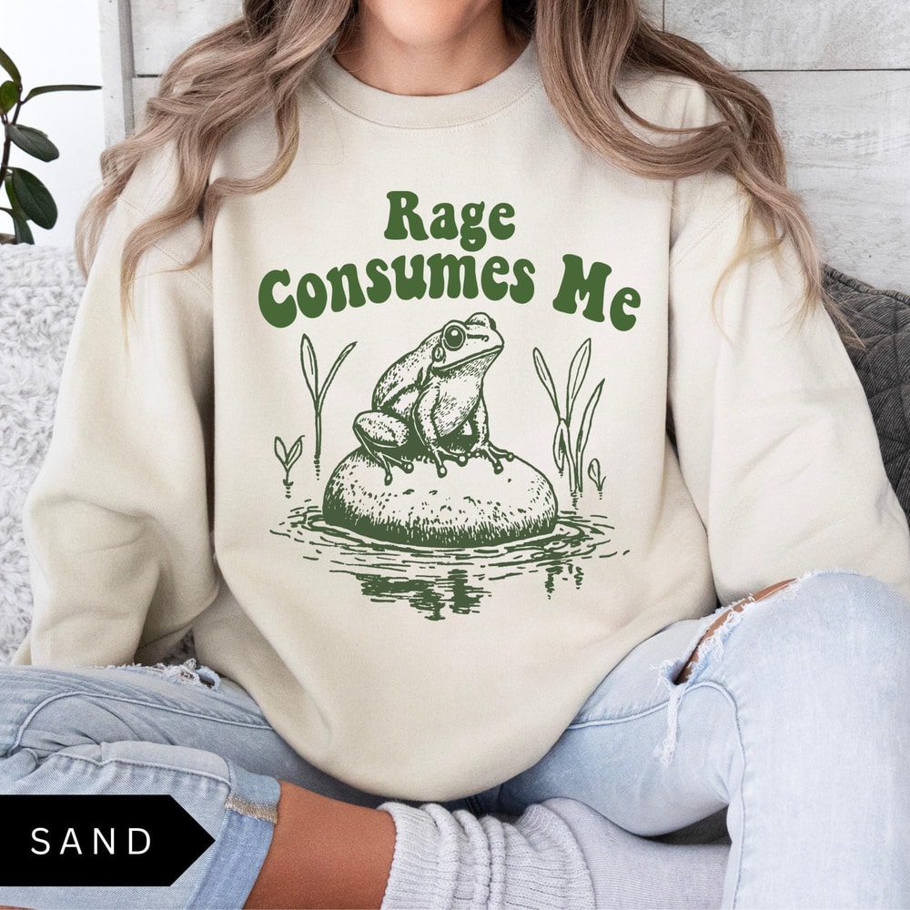 Rage Consumes Me Sweatshirt Vintage Frog Graphic T Shirt Funny Mental Health Shirt Oversized Unisex 0