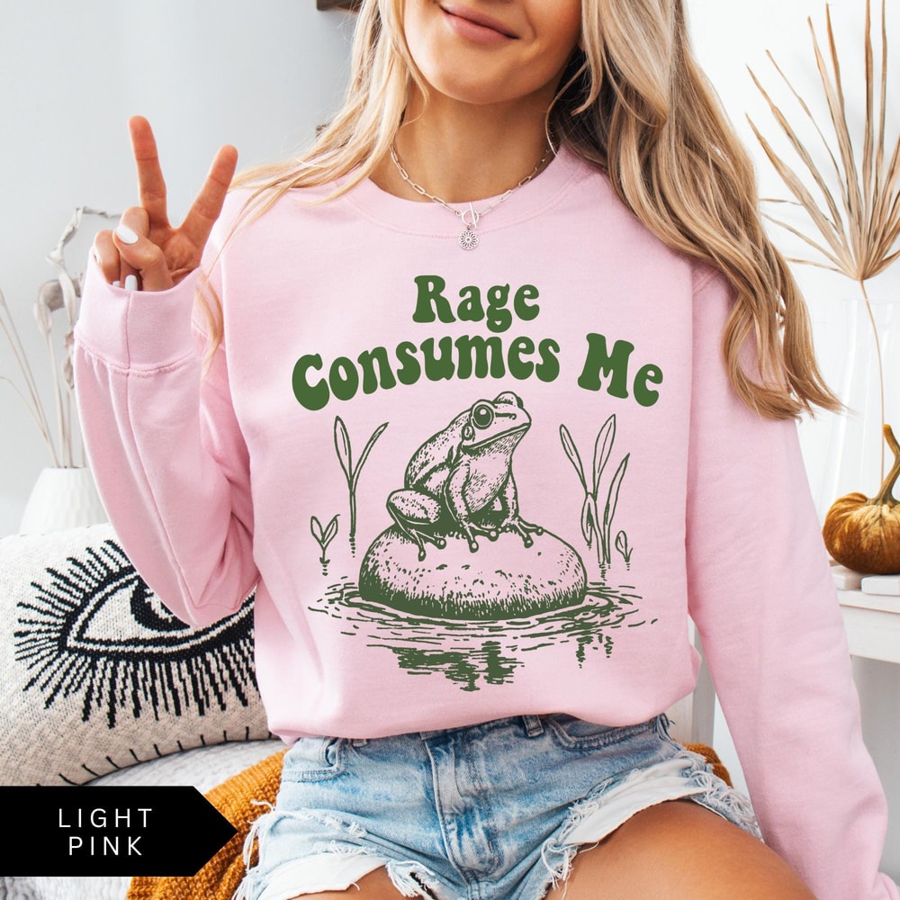 Rage Consumes Me Sweatshirt Vintage Frog Graphic T Shirt Funny Mental Health Shirt Oversized Unisex 1