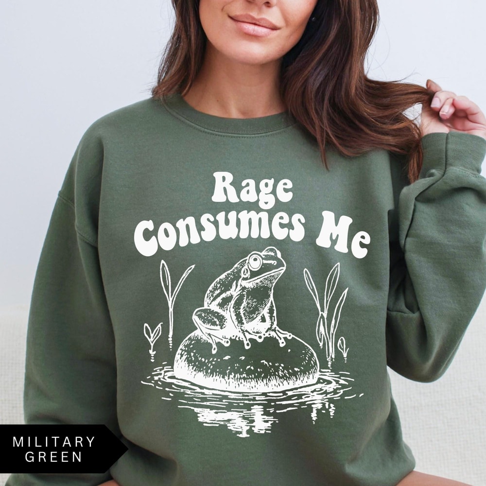 Rage Consumes Me Sweatshirt Vintage Frog Graphic T Shirt Funny Mental Health Shirt Oversized Unisex 4