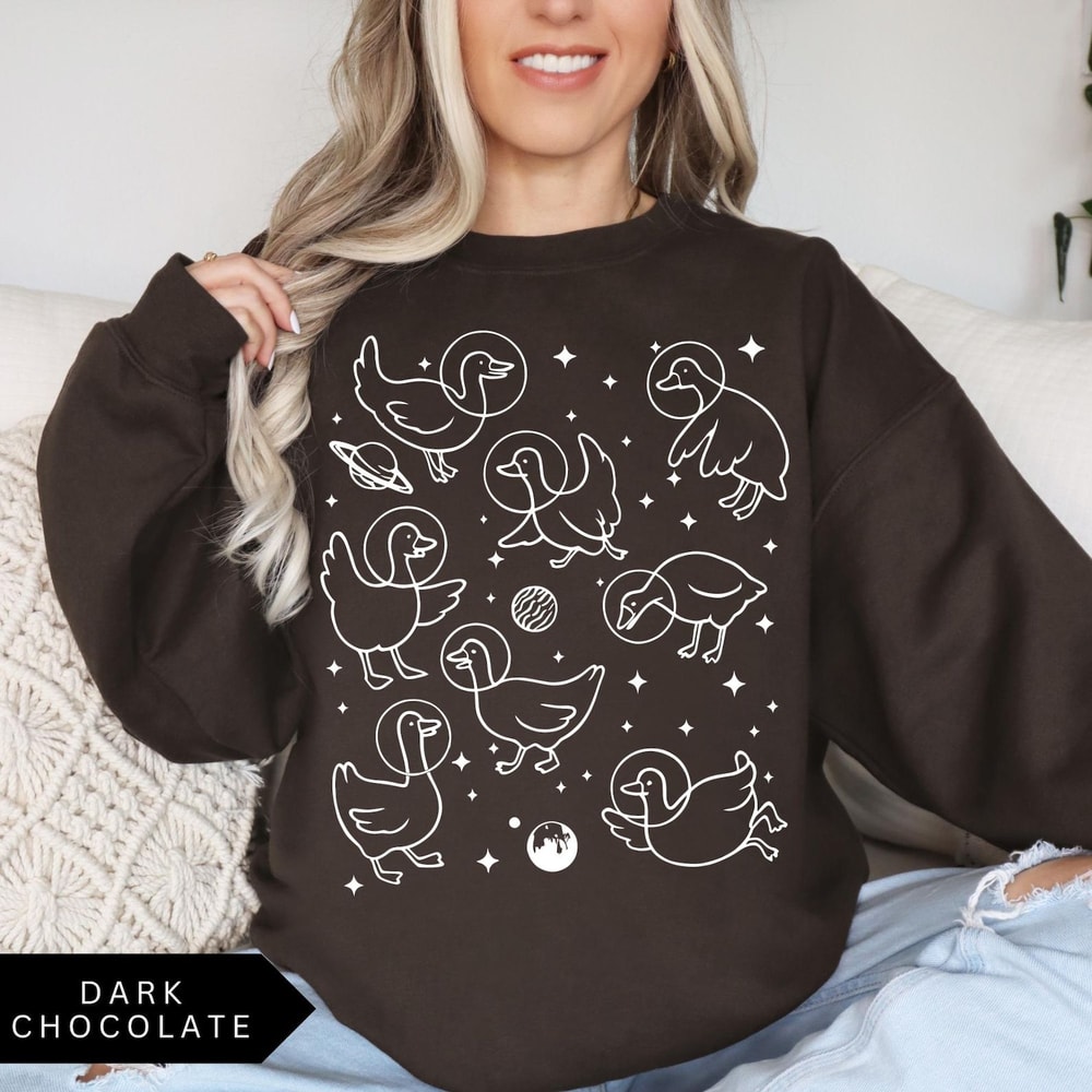 Geese In Space Sweatshirt Funny Goose Shirt Graphic Retro Goose Lover Gift Goose Crewneck 2