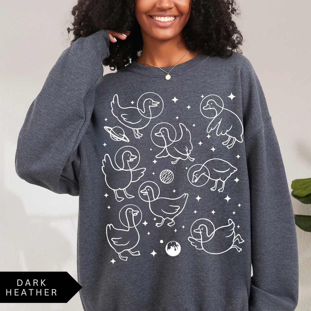 Geese In Space Sweatshirt Funny Goose Shirt Graphic Retro Goose Lover Gift Goose Crewneck 3