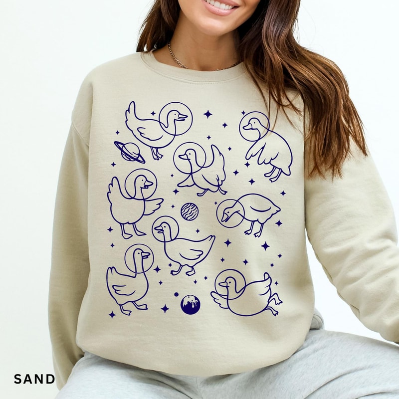 Geese In Space Sweatshirt Funny Goose Shirt Graphic Retro Goose Lover Gift Goose Crewneck 4