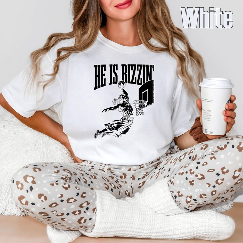 He Is Rizzin Basketball Shirt Comfort Colors Funny Jesus Christian Meme Tee 1