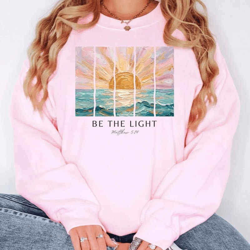 Be The Light Sweatshirt Christian Matthew Bible Verse Crewneck Inspirational Faith Sweatshirt 2