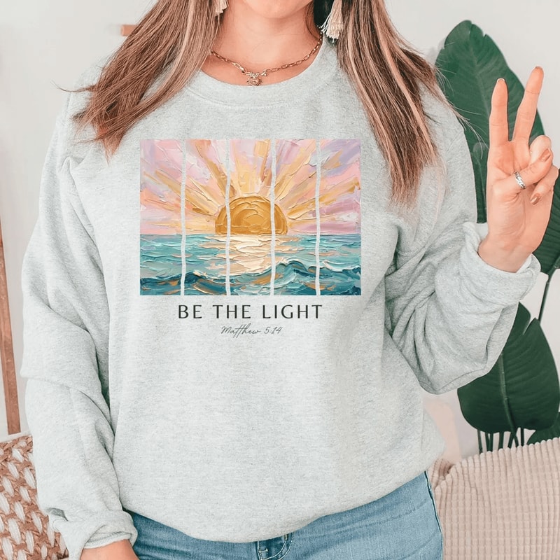 Be The Light Sweatshirt Christian Matthew Bible Verse Crewneck Inspirational Faith Sweatshirt 4