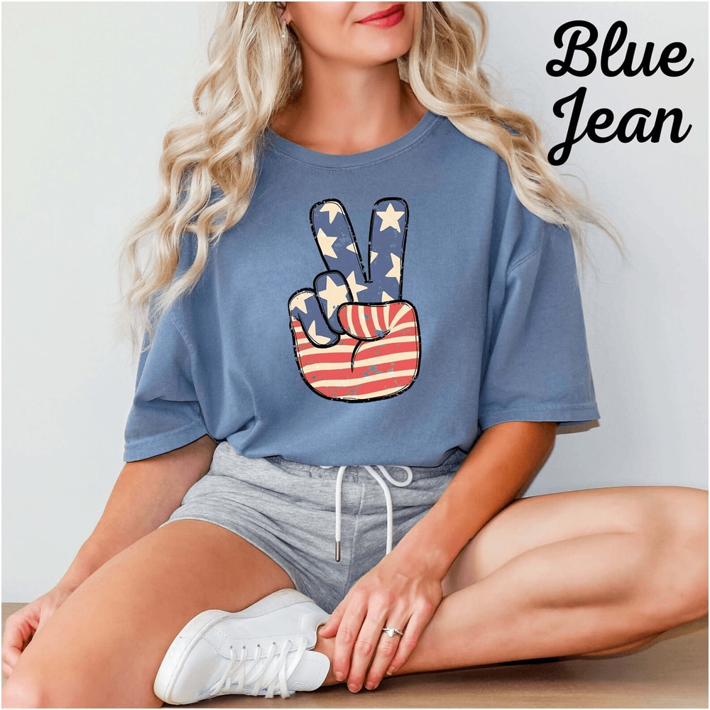 Comfort Colors Peace Sign USA Shirt Retro Patriotic 4th Of July Graphic Tee 2