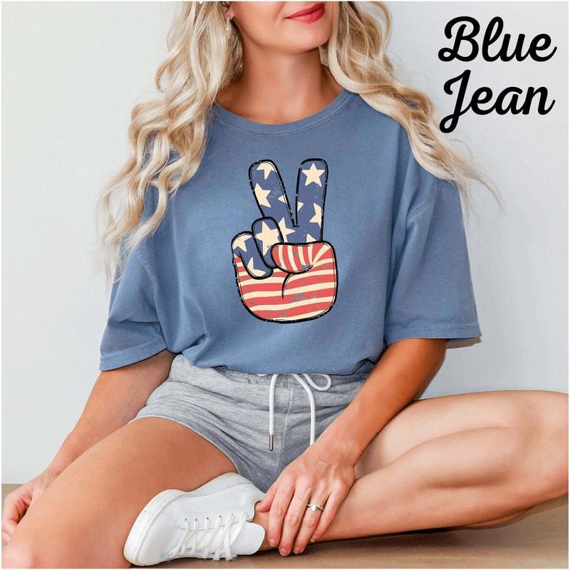 Comfort Colors Peace Sign USA Shirt Retro Patriotic 4th Of July Graphic Tee 2