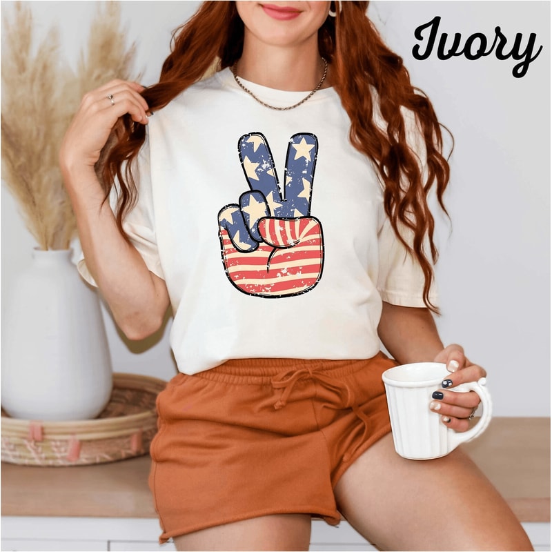 Comfort Colors Peace Sign USA Shirt Retro Patriotic 4th Of July Graphic Tee 3