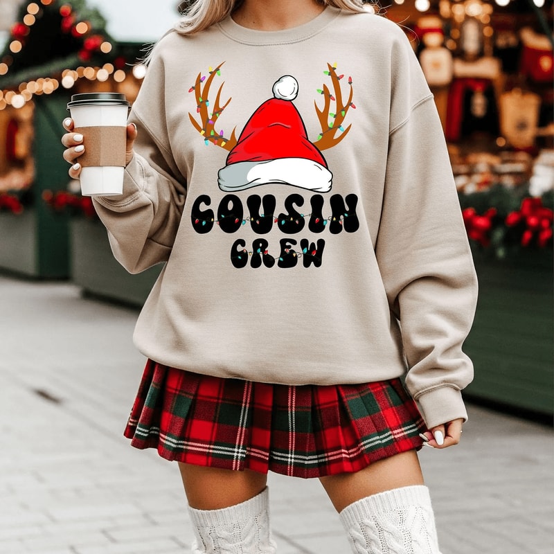 Cousin Crew Christmas Sweatshirt Funny Matching Family Holiday Reindeer Crewneck 1
