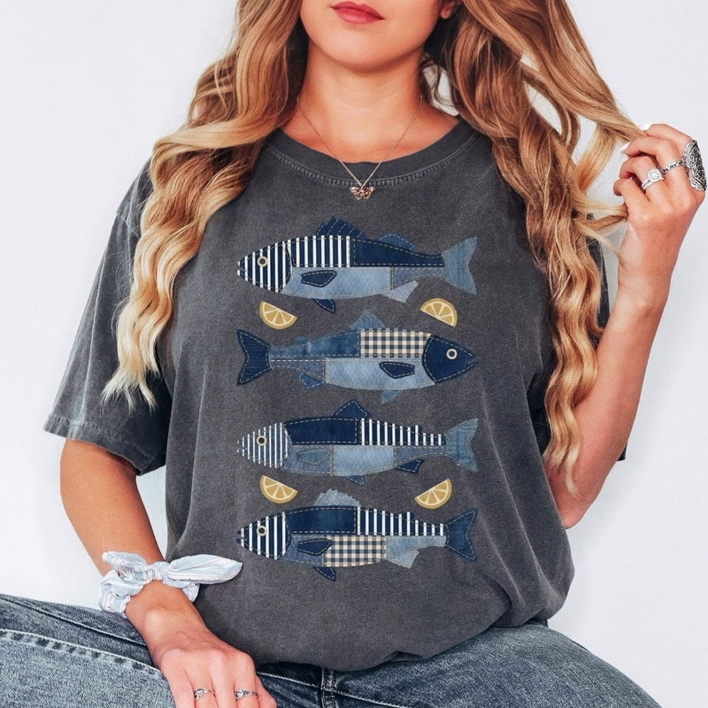 Comfort Colors Fish Shirt Beach Summer Coastal Ocean Lover Graphic Tee 2