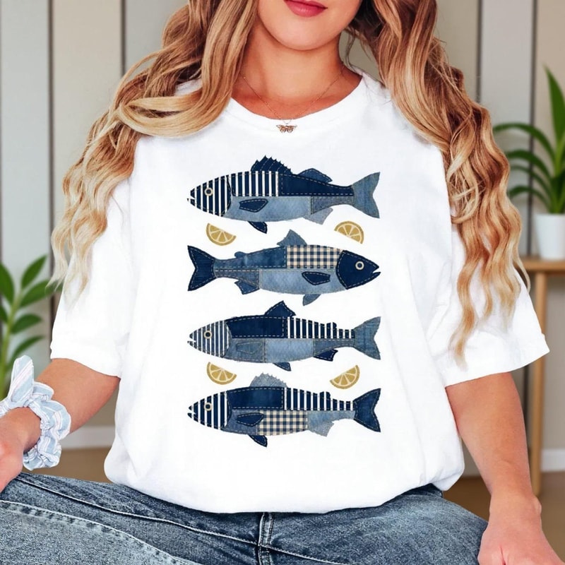 Comfort Colors Fish Shirt Beach Summer Coastal Ocean Lover Graphic Tee 0