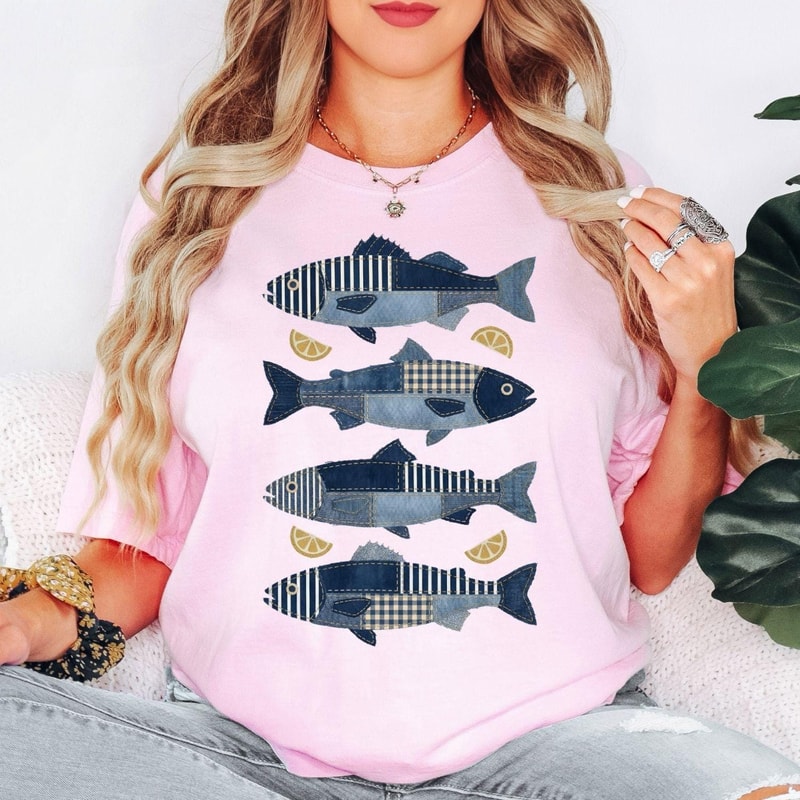 Comfort Colors Fish Shirt Beach Summer Coastal Ocean Lover Graphic Tee 1