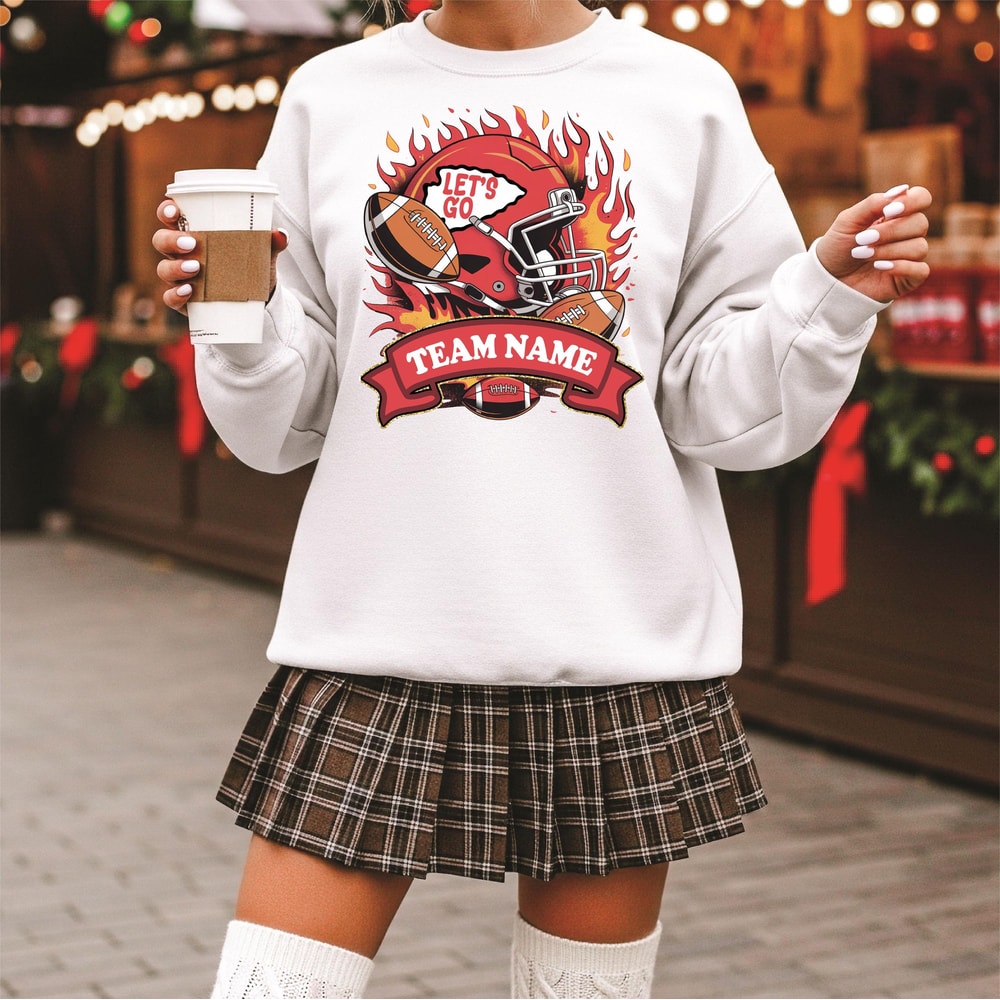 Personalized Football Sweatshirt Game Day Fire Helmet Custom Team Name Crewneck 2