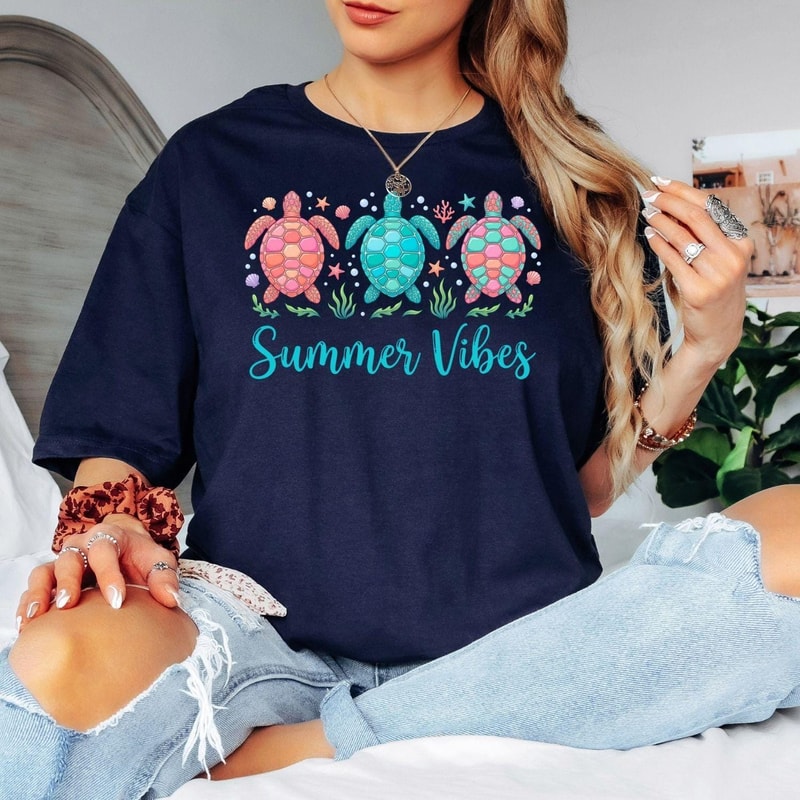 Sea Turtle Summer Shirt Beach Ocean Vibes Cute Coastal Graphic Tee For Vacation 2