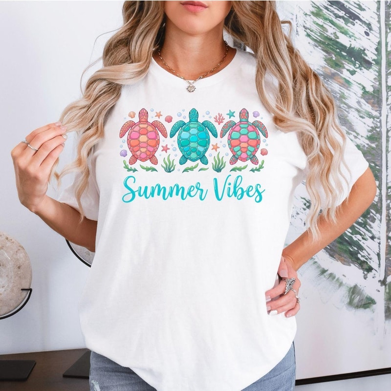 Sea Turtle Summer Shirt Beach Ocean Vibes Cute Coastal Graphic Tee For Vacation 5