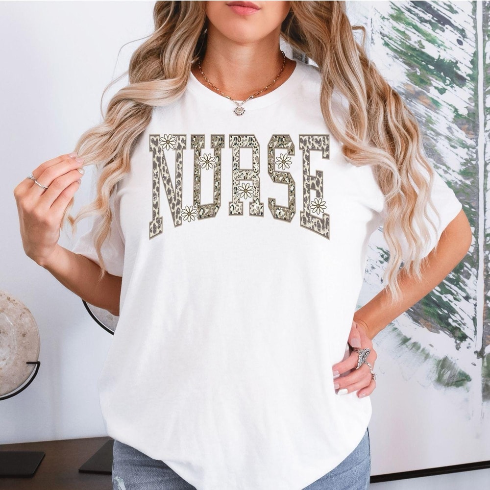 Nurse Leopard Shirt Floral Leopard Print Nurse Graphic Tee Comfort Colors RN Gift Shirt 1