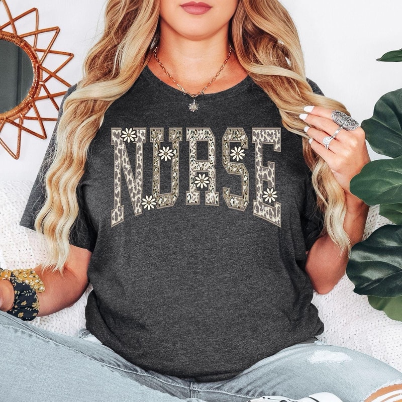 Nurse Leopard Shirt Floral Leopard Print Nurse Graphic Tee Comfort Colors RN Gift Shirt 2