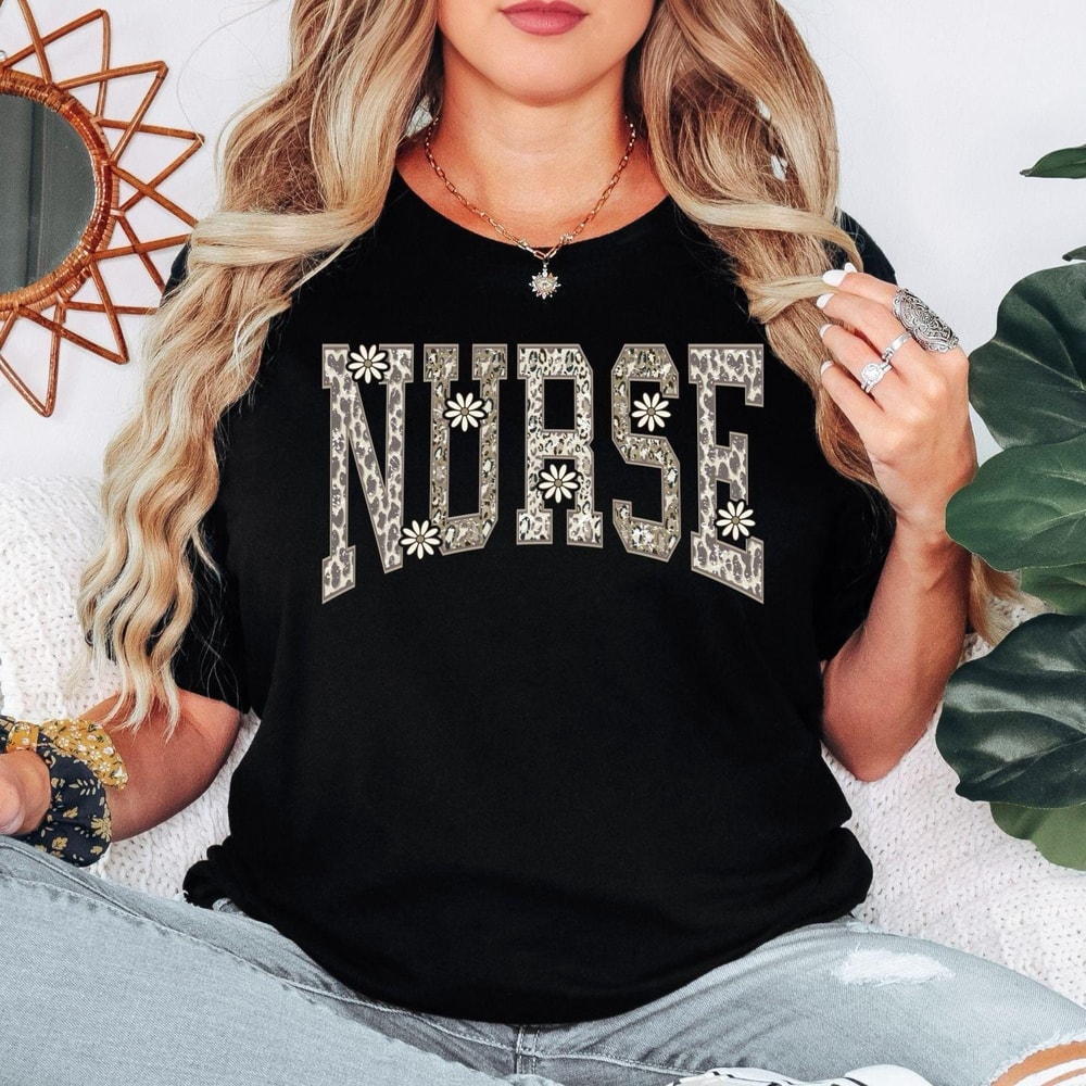 Nurse Leopard Shirt Floral Leopard Print Nurse Graphic Tee Comfort Colors RN Gift Shirt 3