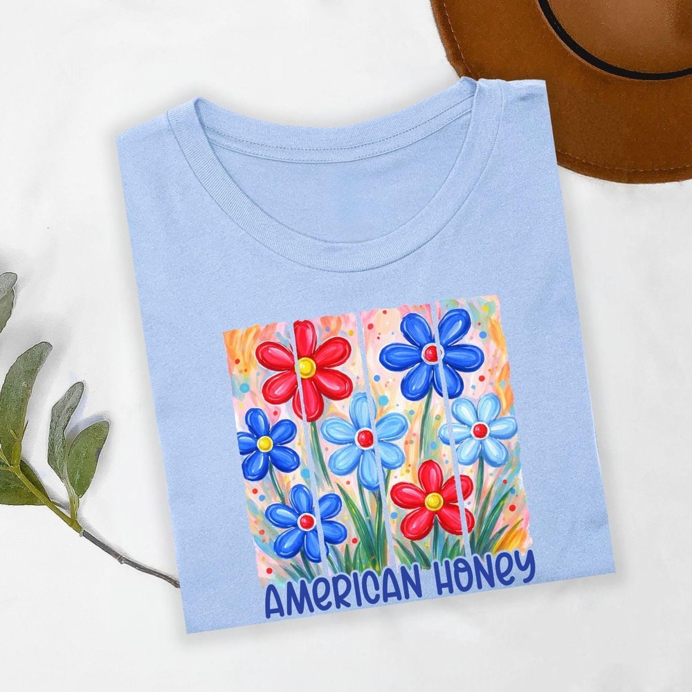 American Honey Shirt Patriotic Floral Americana Summer Graphic Tee For Women 5