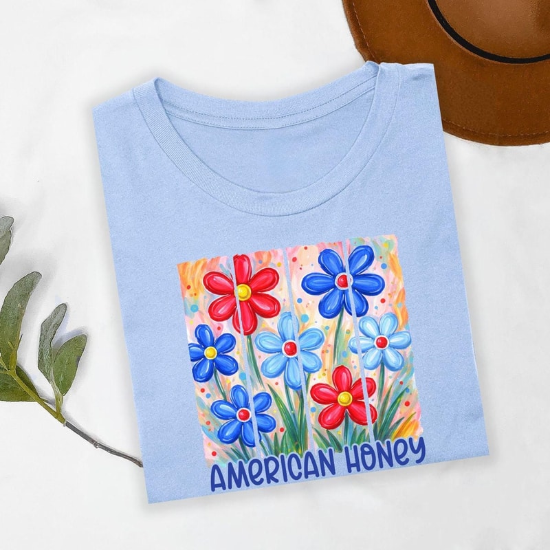 American Honey Shirt Patriotic Floral Americana Summer Graphic Tee For Women 5