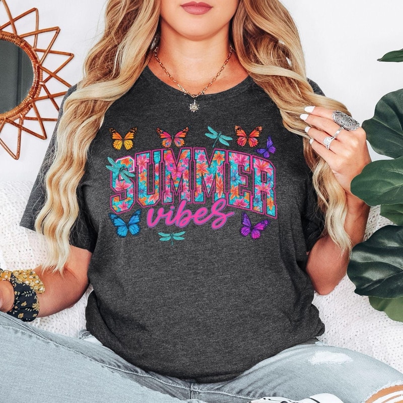 Summer Vibes Butterfly Shirt Floral Cute Aesthetic Summer Tee For Vacation Beach Days 5