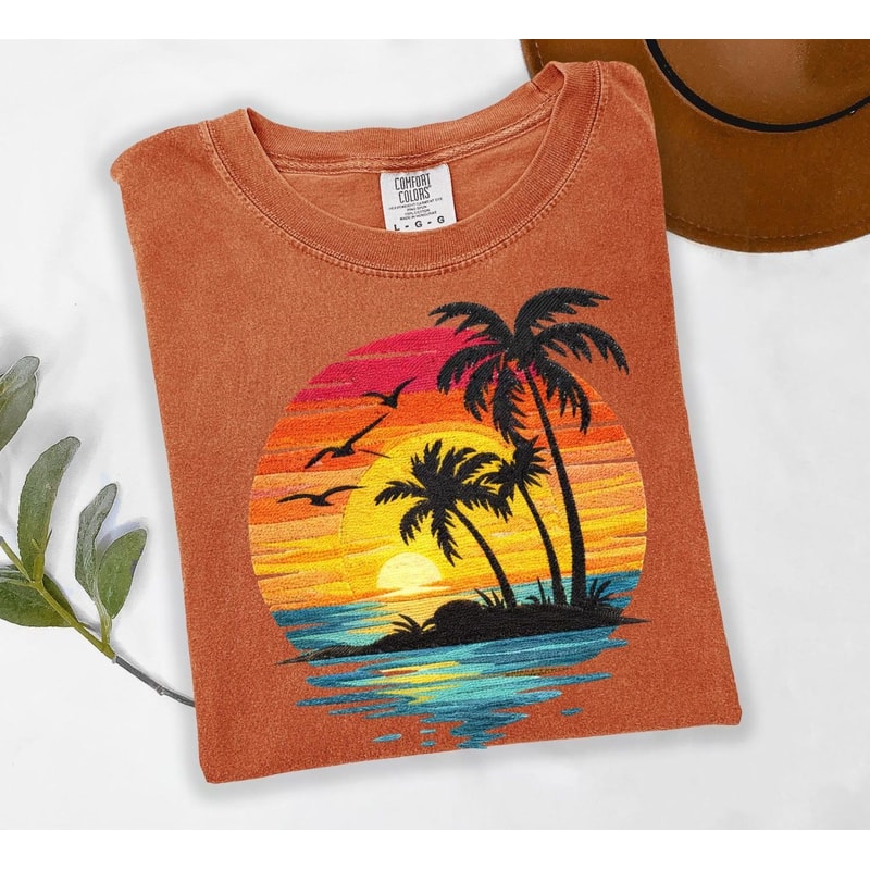 Comfort Colors Sunset Beach Shirt Tropical Palm Tree Ocean Sunset Coastal Aesthetic Tee 3