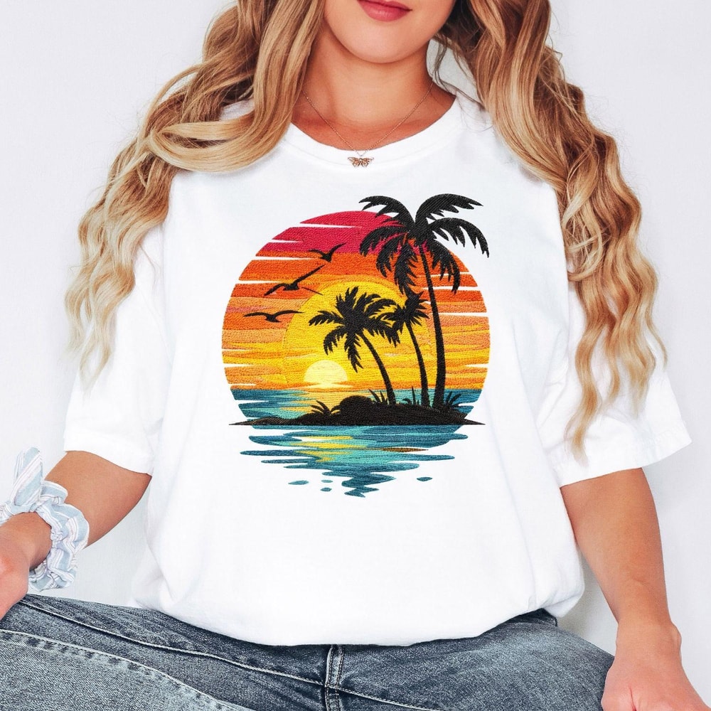 Comfort Colors Sunset Beach Shirt Tropical Palm Tree Ocean Sunset Coastal Aesthetic Tee 4
