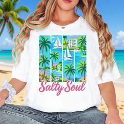comfort colors beach vacation shirt | salty soul coastal palm graphic tee for summer & ocean lovers