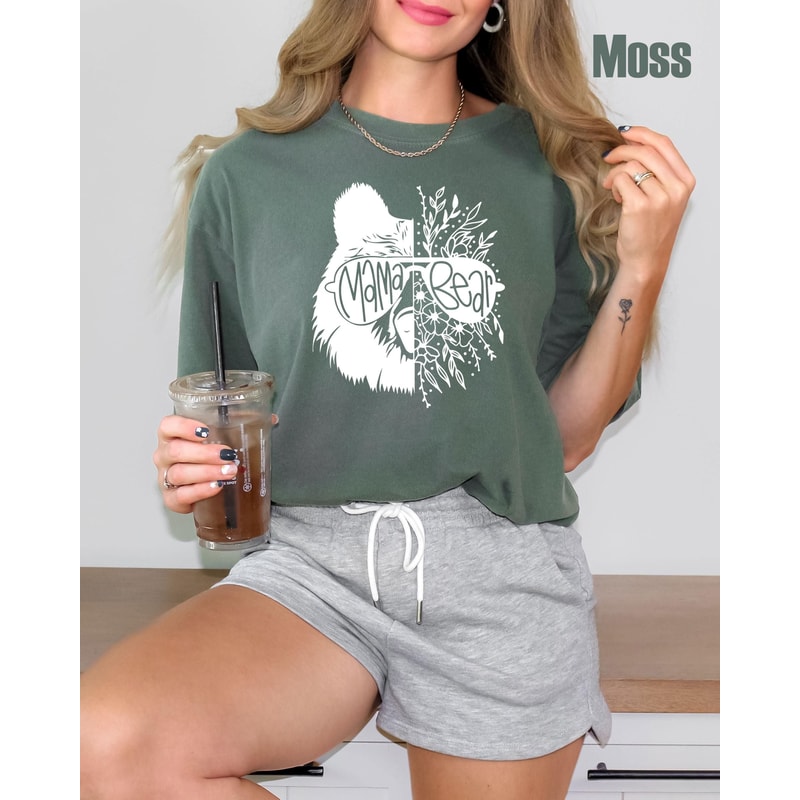 Comfort Colors Mama Bear Shirt Floral Graphic Tee Cute Mothers Day Gift Rustic Mom Life Shirt Mama 1