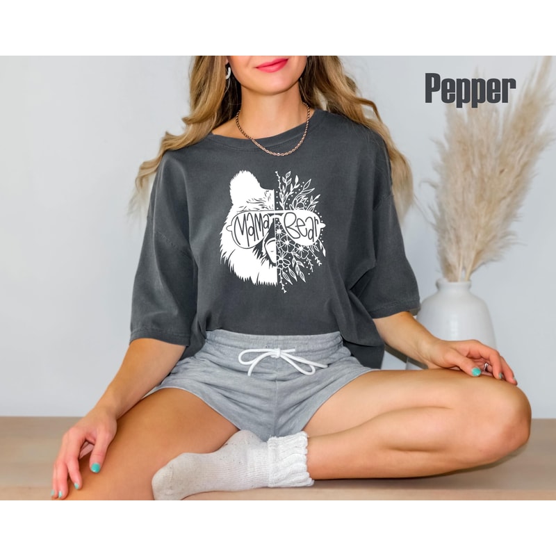 Comfort Colors Mama Bear Shirt Floral Graphic Tee Cute Mothers Day Gift Rustic Mom Life Shirt Mama 2