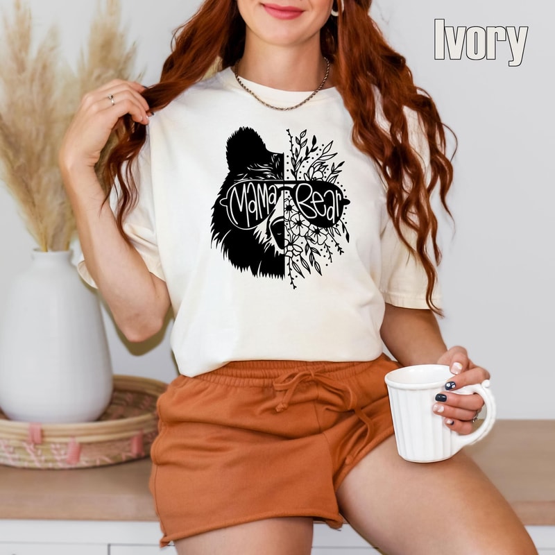 Comfort Colors Mama Bear Shirt Floral Graphic Tee Cute Mothers Day Gift Rustic Mom Life Shirt Mama 3