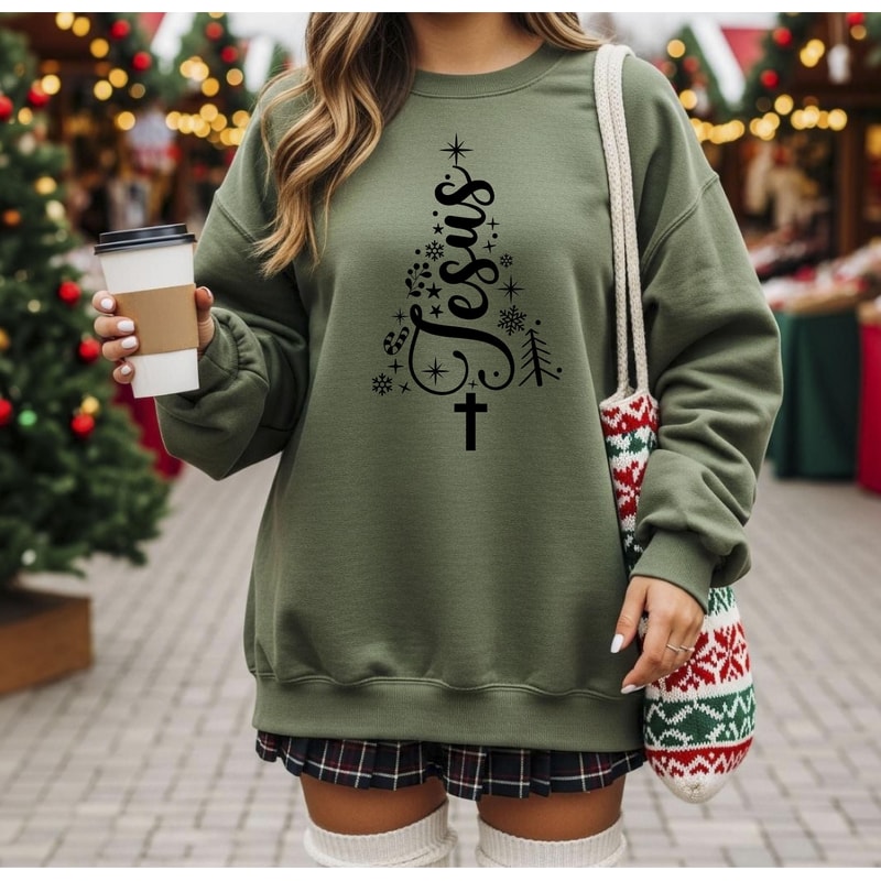 Jesus Christmas Sweatshirt Christian Christmas Tees Faith Holiday Crewneck Religious Christmas Swea 0