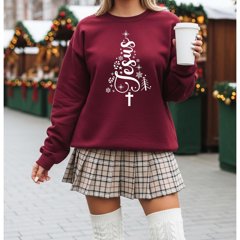 Jesus Christmas Sweatshirt Christian Christmas Tees Faith Holiday Crewneck Religious Christmas Swea 4