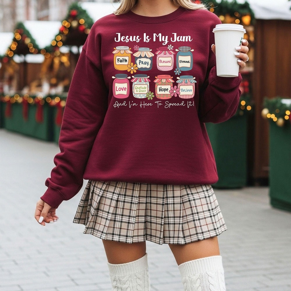 Jesus Is My Jam Christmas Sweatshirt Faith Christian Sweatshirt Religious Holiday Crewneck Blessed 0